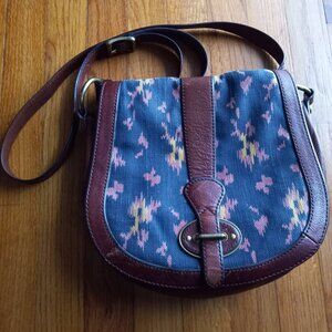 Fossil Bohemian Brown Leather Like Purse Chic Ethnic Native distressed bag